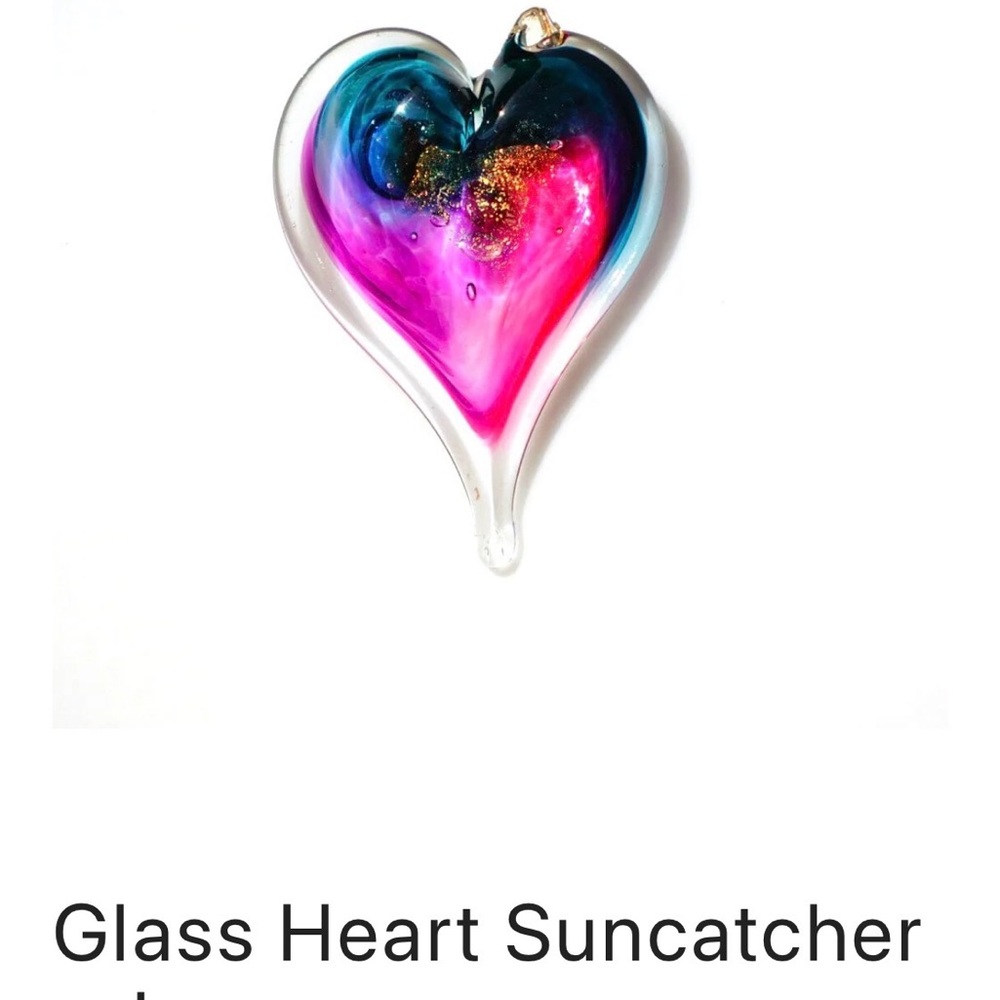 Luke Adams Handblown Glass Heart Ornament - Blue Pink Purple Yellow Suncatcher